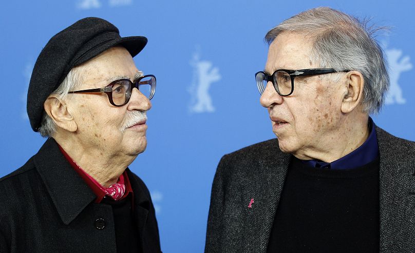 Directors Vittorio Taviani, left, and Paolo Taviani pose for the photo call of the film Cesare deve morire (Ceasar Must Die) at the 62 edition of the Berlinale