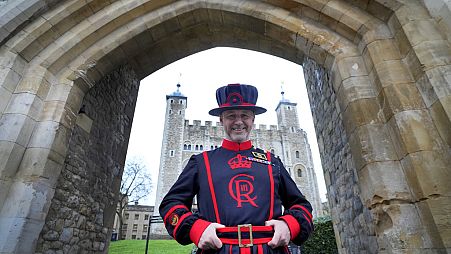 Barney Chandler, newly appointed ravenmaster at The Tower of London in London, Thursday, Feb. 29, 2024.