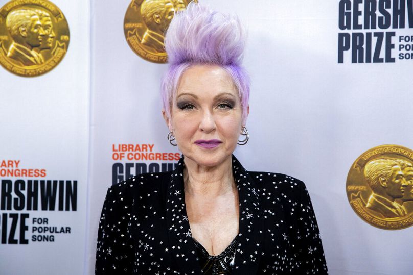 Cyndi Lauper arrives at the presentation of the Gershwin Prize hosted at DAR Constitution Hall in Washington on Wednesday, March 1, 2023.