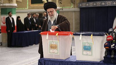 Iran's Supreme Leader Ayatollah Ali Khamenei casts his ballot during the parliamentary and Assembly of Experts elections in Tehran, Iran, March 1, 2024.