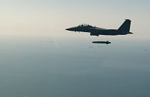 A South Korean air force F-15K fighter jet releases a Taurus missile during a drill off the country's western coast, South Korea, Wednesday, Sept. 13, 2017.