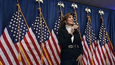 La candidata alle primarie repubblicane Nikki Haley durante un comizio a Portland, nel Maine, 3 marzo 2024  