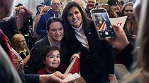 Republican presidential candidate former UN Ambassador Nikki Haley poses for a selfie after speaking at a campaign event in South Burlington, Vermont, Sunday, March 3, 2024.