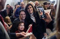 Republican presidential candidate former UN Ambassador Nikki Haley poses for a selfie after speaking at a campaign event in South Burlington, Vermont, Sunday, March 3, 2024.
