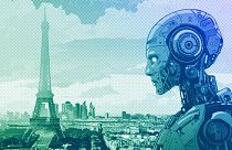 AI-powered android in Paris, illustration