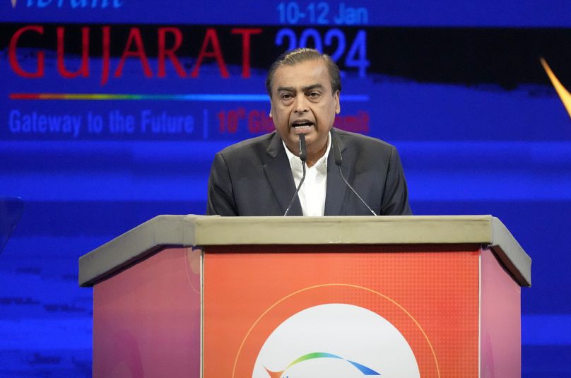 Mukesh Ambani addressing the Vibrant Gujarat Global Summit, a business event to attract investments to the Gujarat state, in Gandhinagar, India on 10 January.