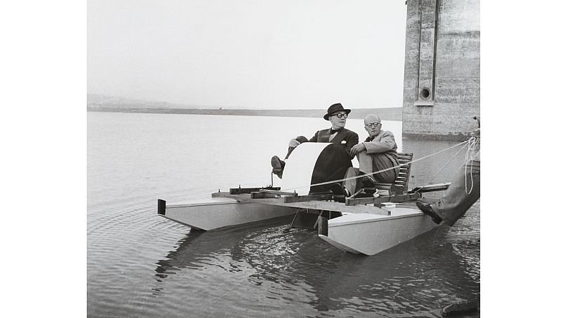 Le Corbusier and Pierre Jeanneret at Sukhna Lake in Chandigarh, India, circa 1960.