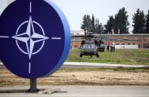 مروحيات عسكرية في قاعدة جوية في كوكوفي، جنوب تيرانا-ألبانيا