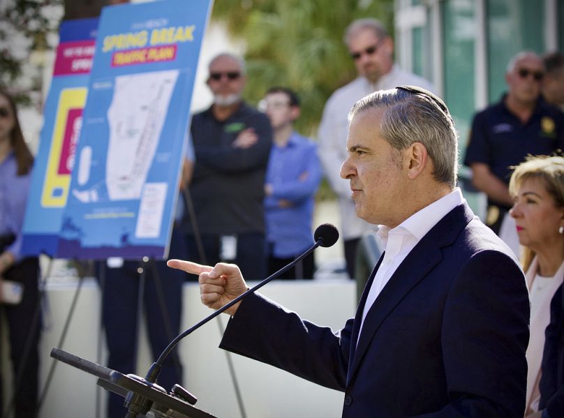 Miami Beach Mayor Steven Meiner speaks during a press conference where he announced new measures to curb spring break