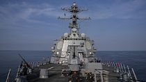 View of the U.S.S. Gravely (DDG 107) destroyer in the south Red Sea, Tuesday, Feb. 13, 2024.