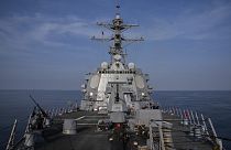 View of the U.S.S. Gravely (DDG 107) destroyer in the south Red Sea, Tuesday, Feb. 13, 2024.