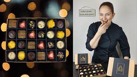 Fiona McArthur, owner of Fetcha Chocolates, with her Oscars film-themed chocolate box.