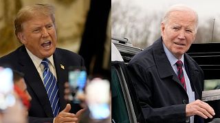 Le président américain Joe Biden, le 5 mars 2024 à Hagerstown, et son prédécesseur, Donal Trump, le 6 mars 2024, à Mar-a-Lago.