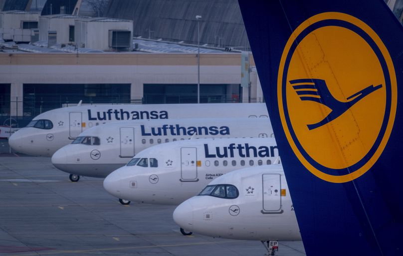 Lufthansa also scored well in the research: A number of their aircrafts are parked at the airport in Frankfurt, Germany
