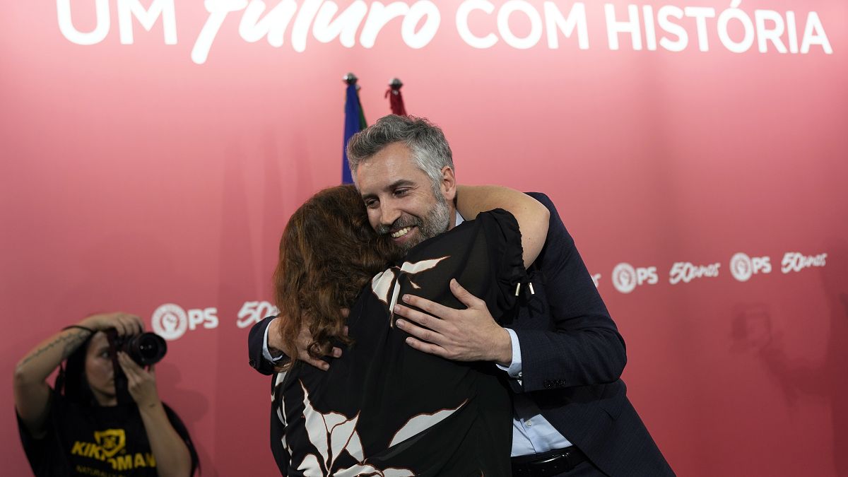 Pedro Nuno Santos after addressing his supporters following his election as the new leader of the Portuguese Socialist Party, at the party's headquarters in Lisbon on Sunday. 