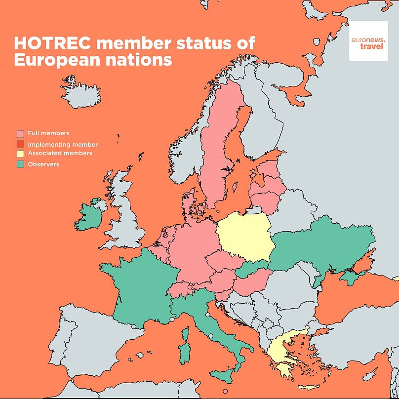 Mapa de los países europeos miembros de HOTREC