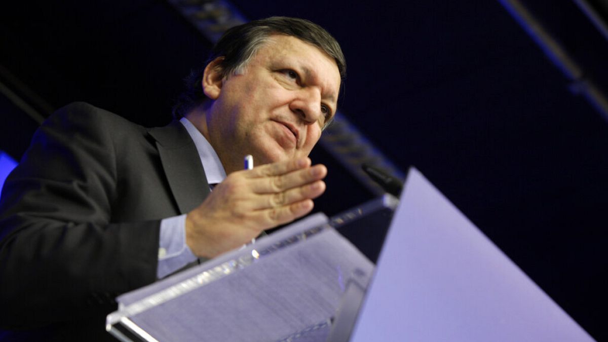 European Commission President Jose Manuel Barroso gestures while speaking during a media conference in 2012