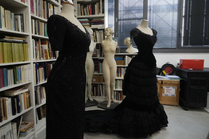 Dresses redisplayed at the Tirelli's warehouse in Formello near Rome, Tuesday, March 5, 2024.