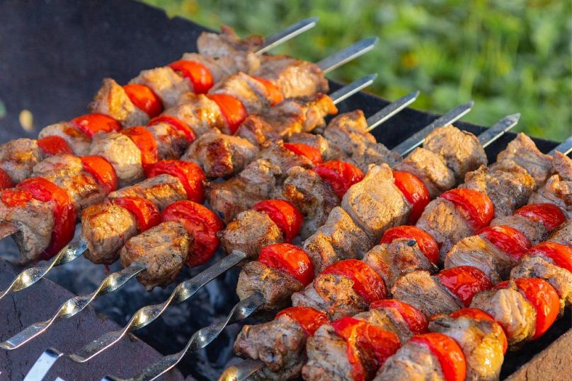 Shashlik, skewered and grilled meat, is a favourite dish in Kazakhstan