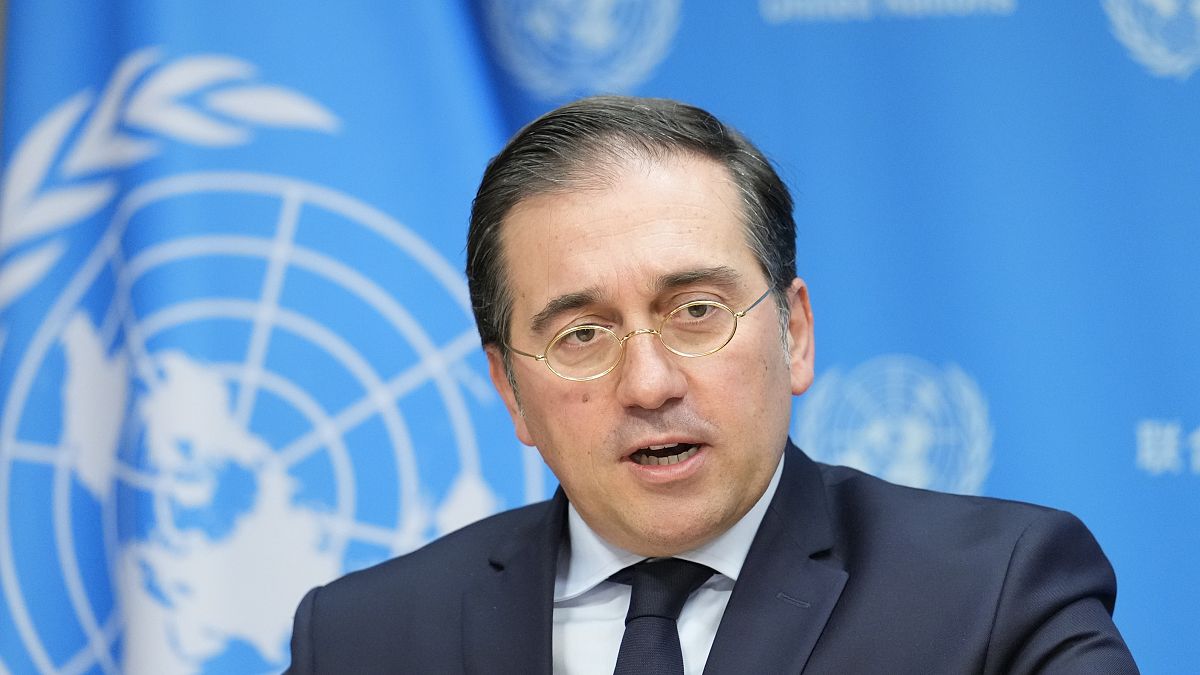 El Ministro de Asuntos Exteriores de España, José Manuel Albares, el 23 de febrero de 2024 en la sede de las Naciones Unidas.