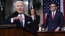 Le président américainJoe Biden prononce le discours sur l'état de l'Union devant le Congrès au Capitole, le 7 mars 2024, à Washington.