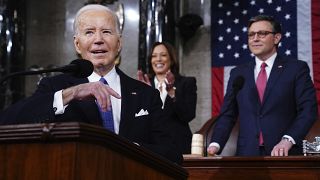 Le président américainJoe Biden prononce le discours sur l'état de l'Union devant le Congrès au Capitole, le 7 mars 2024, à Washington.