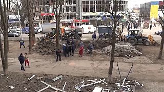 La ville de Tchouhouïv, près de Kharkiv dans l'est de l'Ukraine, a été touchée par un bombardement russe vendredi 8 mars.