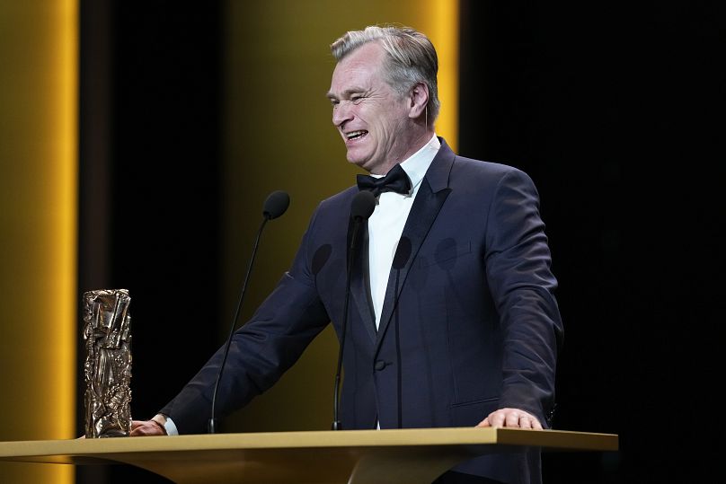 Christopher Nolan accepting an honorary César Award during the 49th César Awards ceremony in Paris - 2024