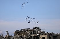 United States Air Force drops humanitarian aid to Palestinians in the Gaza Strip, Saturday, March 9, 2024. 