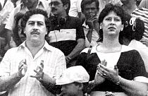  the late Pablo Escobar, former boss of the Medellin drug cartel, his wife Maria Henao and their son Juan Pablo, attend a soccer match in Bogota, Colombia