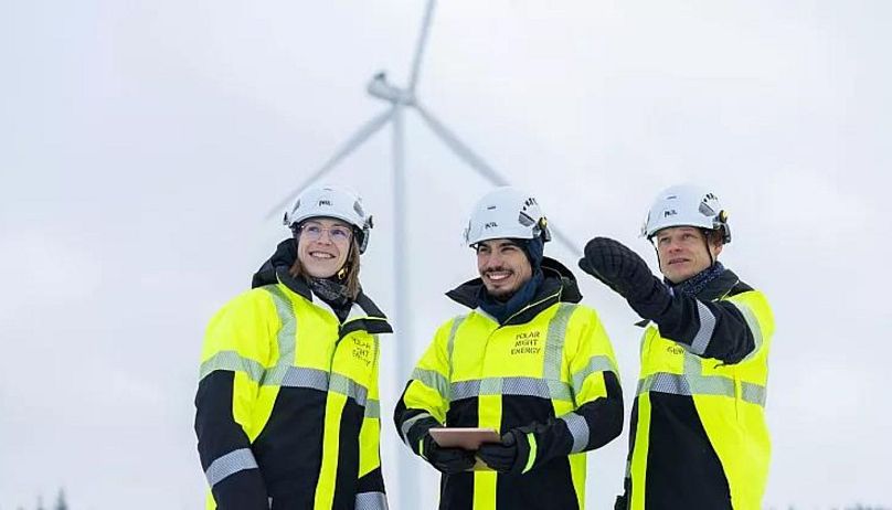 Polar Night Energy - with CTO Markku Ylönen in the middle - survey a wind farm last winter.
