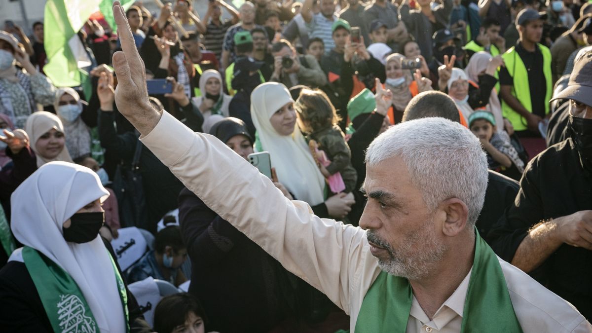 Archív fotó: Jahja Szinvar, a Hamász vezére egy gázai gyűlésen