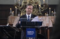 Il presidente israeliano Isaac Herzog alla cerimonia di inaugurazione del museo dell'Olocausto ad Amsterdam