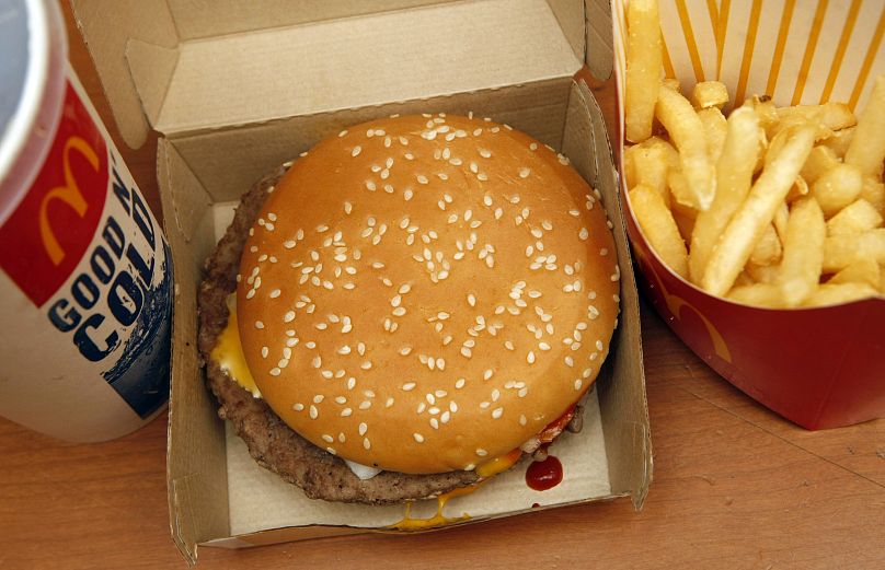 A cheeseburger meal from a McDonald's restaurant