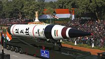 عرض الصاروخ الباليستي بعيد المدى " أنغي-5" خلال عرض يوم الجمهورية، في نيودلهي، الهند-27 أكتوبر 2021
