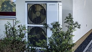 A heat pump is installed at a house in Frankfurt, Germany