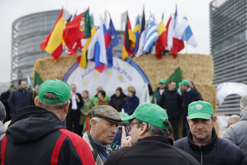 Farmers gather outside the European Parliament in Strasbourg, March 2024