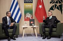Yunanistan Başbakanı Kiryakos Miçotakis ile Cumhurbaşkanı Recep Tayyip Erdoğan, NATO Zirvesi kapsamında Vilnius'ta bir araya gelmişti (arşiv)