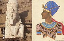 Fragment d'une statue en calcaire de Ramsès II mise au jour par une mission archéologique égypto-américaine à El Ashmunein.