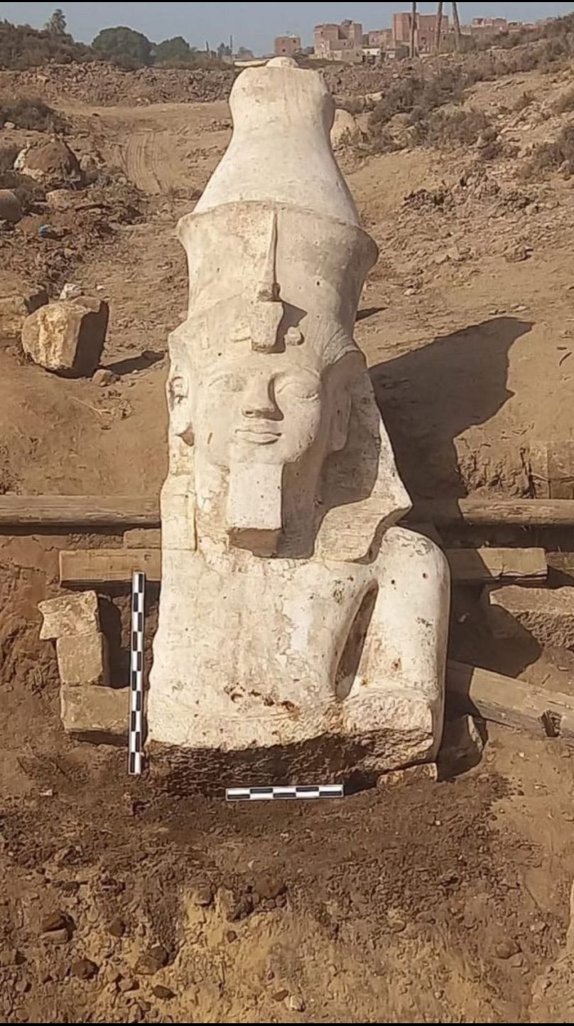 Moitié supérieure d'une statue récemment découverte représentant le pharaon Ramsès II.