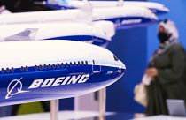 Models of Boeing aircraft at the Dubai Air Show in Dubai, United Arab Emirates, Wednesday, Nov. 17, 2021. 