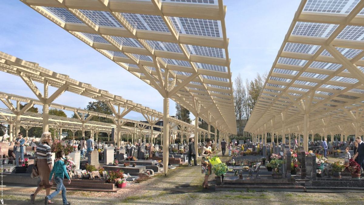 Mezarlığın güneş enerjili örtüsünün dijital simülasyonu, su baskını ve enerji maliyetleriyle mücadele edecek.