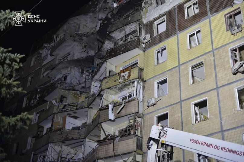 An apartment building is seen destroyed by a Russian attack in Kryvyi Rih, Ukraine.
