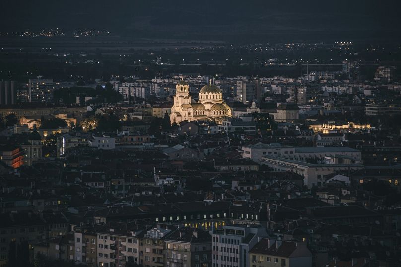 Bulgariens Hauptstadt Sofia von oben gesehen