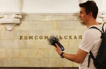 Stuart Fowkes recording Komsomolskaya station in the Russian capital Moscow