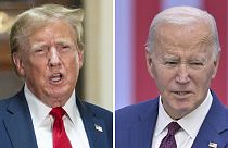 This combination of photos shows former US President Donald Trump, left, and President Joe Biden.