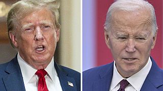 This combination of photos shows former US President Donald Trump, left, and President Joe Biden.