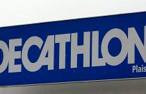 The former logo of the Decathlon sports equipment store, in Plaisir, west of Paris. Decathlon is rebranding, which means this logo won't be around for much longer. 