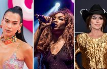 Glastonbury 2024 will feature Dua Lipa (left), SZA (centre) and Shania Twain as the "legend" act 