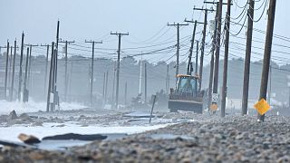 The remnants of East Beach Road are damaged after heavy overnight winds and surf battered the coastline, 10 January 2024 in Westport, Massachusetts.